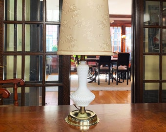 Table Lamp with Shade Hobnail Milk Glass Lamp Desk Lamp Vintage Lamp Bedroom Lamp Accent Lamp Hall Light White Lamp Antique Lamp Old Lamp