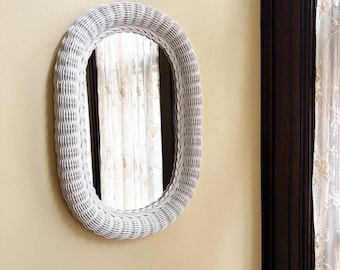 White Wicker Mirror Wall Mirror White Mirror Oval Mirrors Decorative Mirror for Wall Mirrors Old Mirror Bedroom Mirror Bathroom Mirror Wall