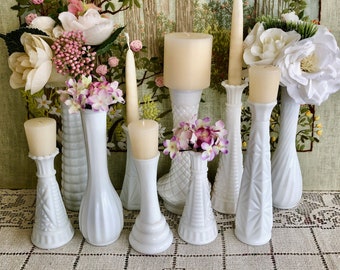 10 Milk Glass Vases for Flowers Vases Decor Vases Centerpiece Wedding Vases Set White Vases Milk Glass Bud Vases Bulk Vases Vintage Vases