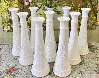 10 Milk Glass Vases for Flowers Vases Decor Vases for Centerpiece Vases Set Milk Glass Bud Vase White Vases Vintage Vase Lot Wedding Vases