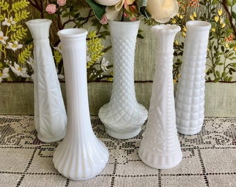 5 Milk Glass Vases for Flowers Vase Milk Glass Bud Vase Set White Vases Vintage Vases for Centerpiece Vases Wedding Decor Vases Decor Vases