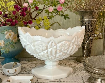 Milk Glass Bowl Centerpiece Bowl White Pedestal Bowl White Bowl Footed Bowl Wedding Decor Milk Glass Candy Dish Vintage Bowl Dessert Stand