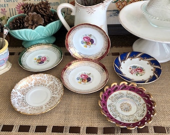 Antique Plates Vintage Plates Floral Plates Mismatched Plates Decorative Plates Decor Plates Tea Cup Saucers Candle Holder Vintage Plate Old
