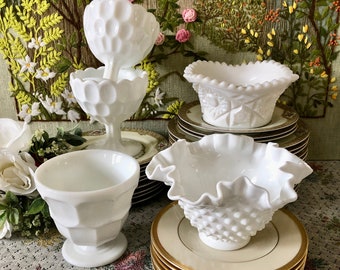 Milk Glass Bowl Hobnail Milk Glass Candy Dish White Bowls Milk Glass Vase Vintage Bowl Dessert Stand Decor Bowl Small Bowl Wedding Decor Old