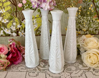 4 Milk Glass Vase Set of Vases Milk Glass Flower Vases White Vases Vintage Vases Centerpiece Vases Wedding Vases Glass Bud Vases for Party