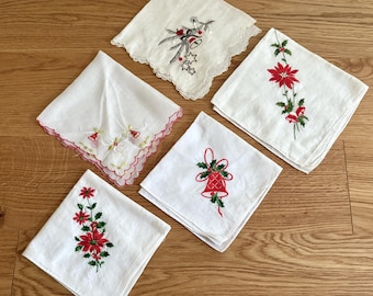 Christmas Handkerchief Christmas Hankies Vintage Hankies Christmas Christmas Hankerchief Vintage Handkerchief Wedding Hankie Antique Hankies