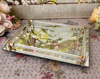 Mirror Tray Mirror Vanity Tray Glass Tray Perfume Tray Rectangular Tray Bar Tray Mid Century Tray Bathroom Tray Art Deco Decor Dresser Tray