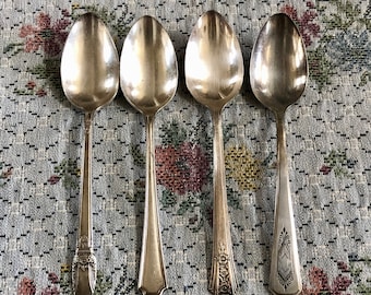 4 Vintage Spoons Vintage Silverware Old Spoons Antique Spoons Vintage Flatware Silverplate Spoon Lot of Spoons for Rings Vintage Spoon Set