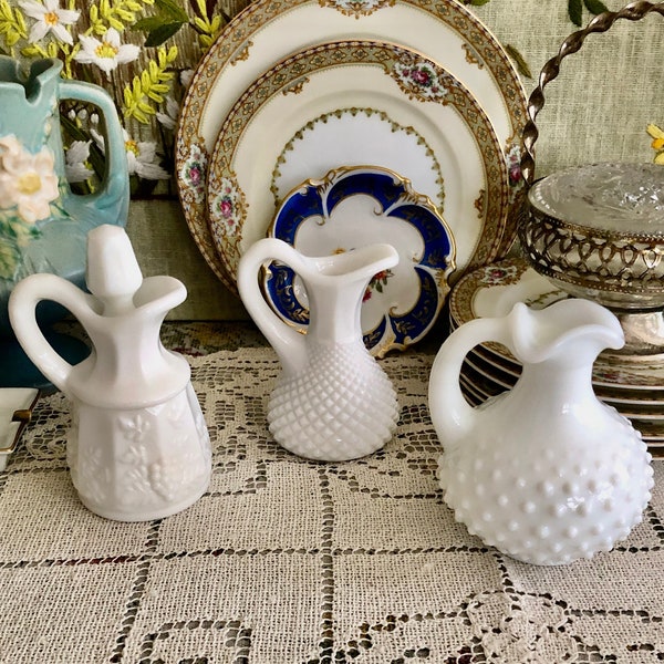 Milk Glass Vase Small Pitcher Milk Glass Bottle White Bottle Vintage Pitcher Hobnail Milk Glass Pitcher Cruet Bottle White Hobnail Pitcher