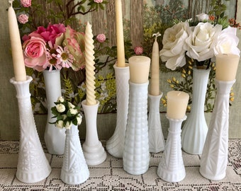 10 Milk Glass Vase Set of Vases for Flowers Vases for Centerpieces Milk Glass Bud Vases White Vases Bulk Vases Wedding Decor Vintage Vases