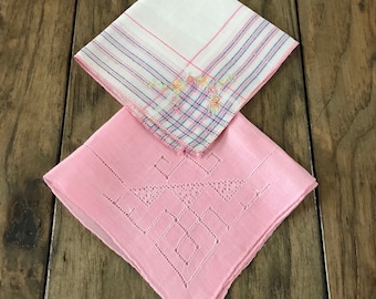 2 Vintage Handkerchief Women Handkerchief Wedding Handkerchief Antique Handkerchief Bridal Hankies Lot Pink Handkerchief Pink Hankerchief