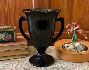 Black Vase Trophy Vase Black Glass Vase Black Bowl Footed Trophy Bowl Pedestal Vase Decor Vase Antique Trophy Vase Black Vases Pedestal Bowl
