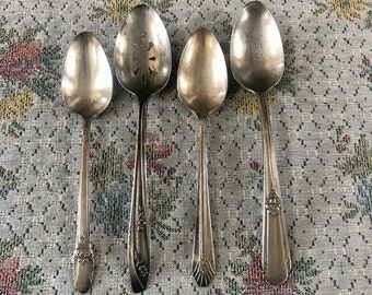 4 Serving Utensils Serving Spoons Vintage Spoons Antique Silverware Spoon Antique Spoons Silverware Vintage Flatware Silverplate Spoons Old