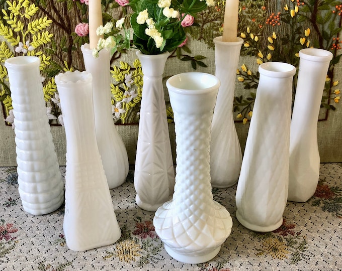 8 Milk Glass Vases for Flowers Vases Decor Vases Centerpiece Wedding