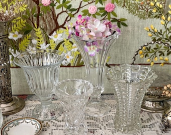 Juego de 4 jarrones de cristal Jarrones pequeños de cristal Jarrones de cristal transparente para flores Cuenco de cristal Jarrones pequeños de cristal Portavelas Decoración de boda Jarrones pequeños