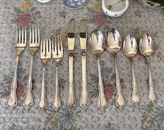 10 Set of Flatware Vintage Silverware Set Antique Silverware Vintage Silverplate Flatware Old Silverware Two Place Settings Of Flatware Set