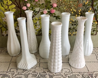 8 Milk Glass Vase for Flowers White Vase Set of Vases Vintage Vases for Flowers Vase Centerpiece Milk Glass Bud Vase Centerpiece Wedding