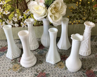 8 Milk Glass Vase Set of Vases for Flowers Vases Milk Glass Bud Vase White Vases Decor Vases Vintage Vases Wedding Vases Centerpiece Vases