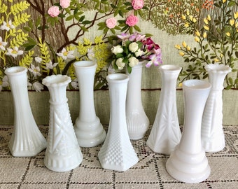 8 Milk Glass Vase Set of Vases for Flowers Vases Milk Glass Bud Vase White Vases Decor Vases Vintage Vases Wedding Vases Centerpiece Vases