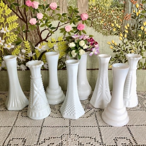 8 Milk Glass Vase Set of Vases for Flowers Vases Milk Glass Bud Vase White Vases Decor Vases Vintage Vases Wedding Vases Centerpiece Vases image 1