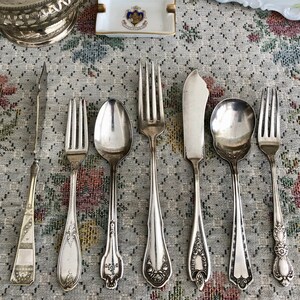 Antique Flatware Vintage Silverware Antique Fork Small Fork Vintage Teaspoon Butter Spreader Butter Knife Silver Spoon Silverplate Old Spoon