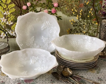 Bol de vidrio opalino Platos de vidrio opalino Bol blanco Bol vintage Bol para servir Bol para centro de mesa Plato blanco Platos de postre Plato de dulces de vidrio opalino Antiguo