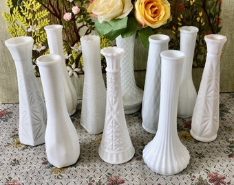 10 Milk Glass Vases for Flowers Vases Decor Vases Centerpiece Wedding Vases Set White Vases Milk Glass Bud Vases Bulk Vases Vintage Vases