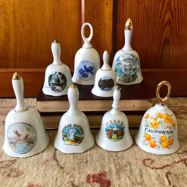 Vintage Bells Vintage Bell Dinner Bell Vintage Hand Bell Antique Bell Porcelain Bell Collection White Bell Old Bell Souvenir Bell China Bell