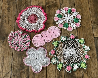6 Vintage Doilies Lot of Doilies Crochet Doilies Wedding Doilies Bulk Doilies Pink Doily Crochet Doily Lot Baby Shower Girl Nursery Decor