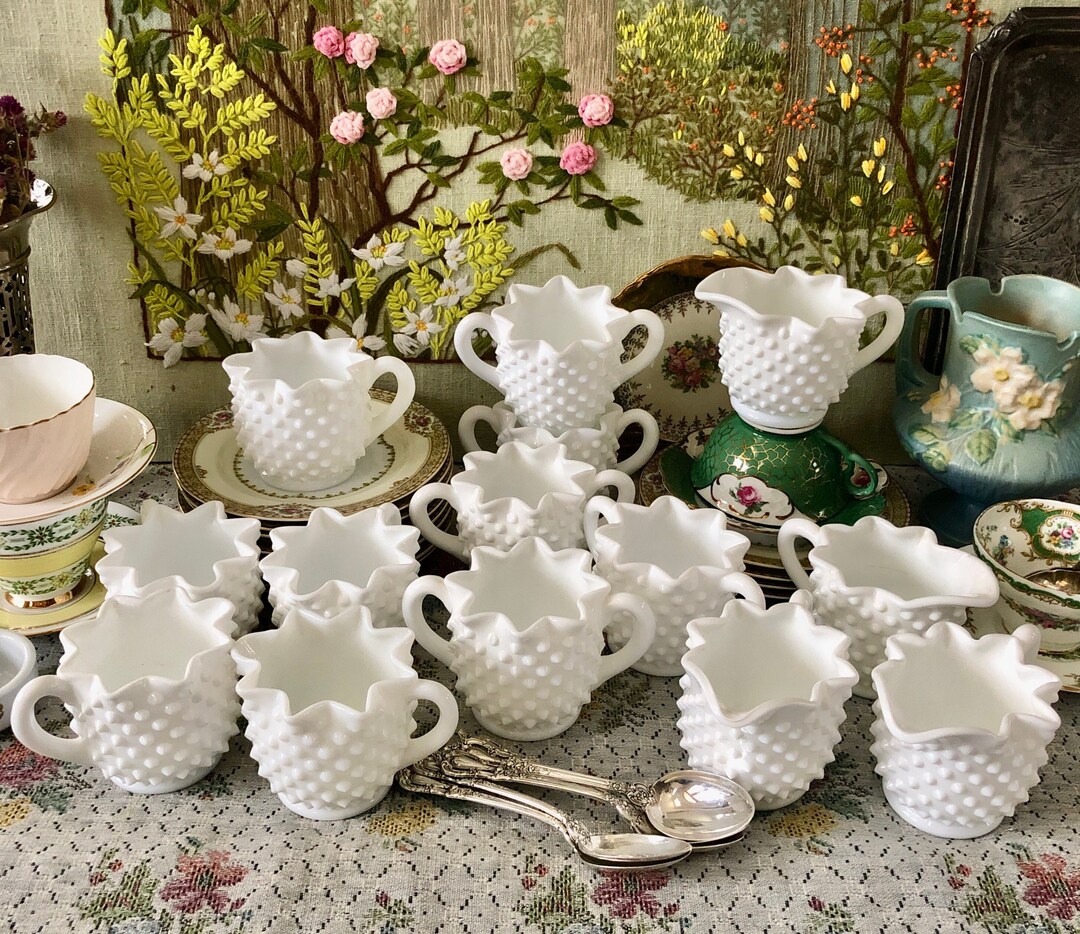 Milk Glass Sugar and Creamer Hobnail Milk Glass Creamer Sugar Bowl Creamer Pitcher Vintage
