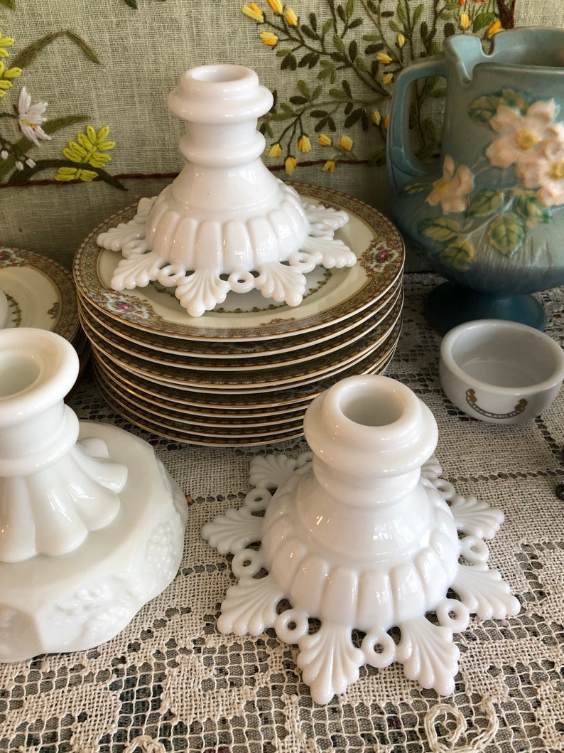 Milk Glass Candle Holder Milk Glass Candlestick Holder White Candle Holder Milk Glass Candlesticks White Candle Holder Antique Candlesticks Pointed Base