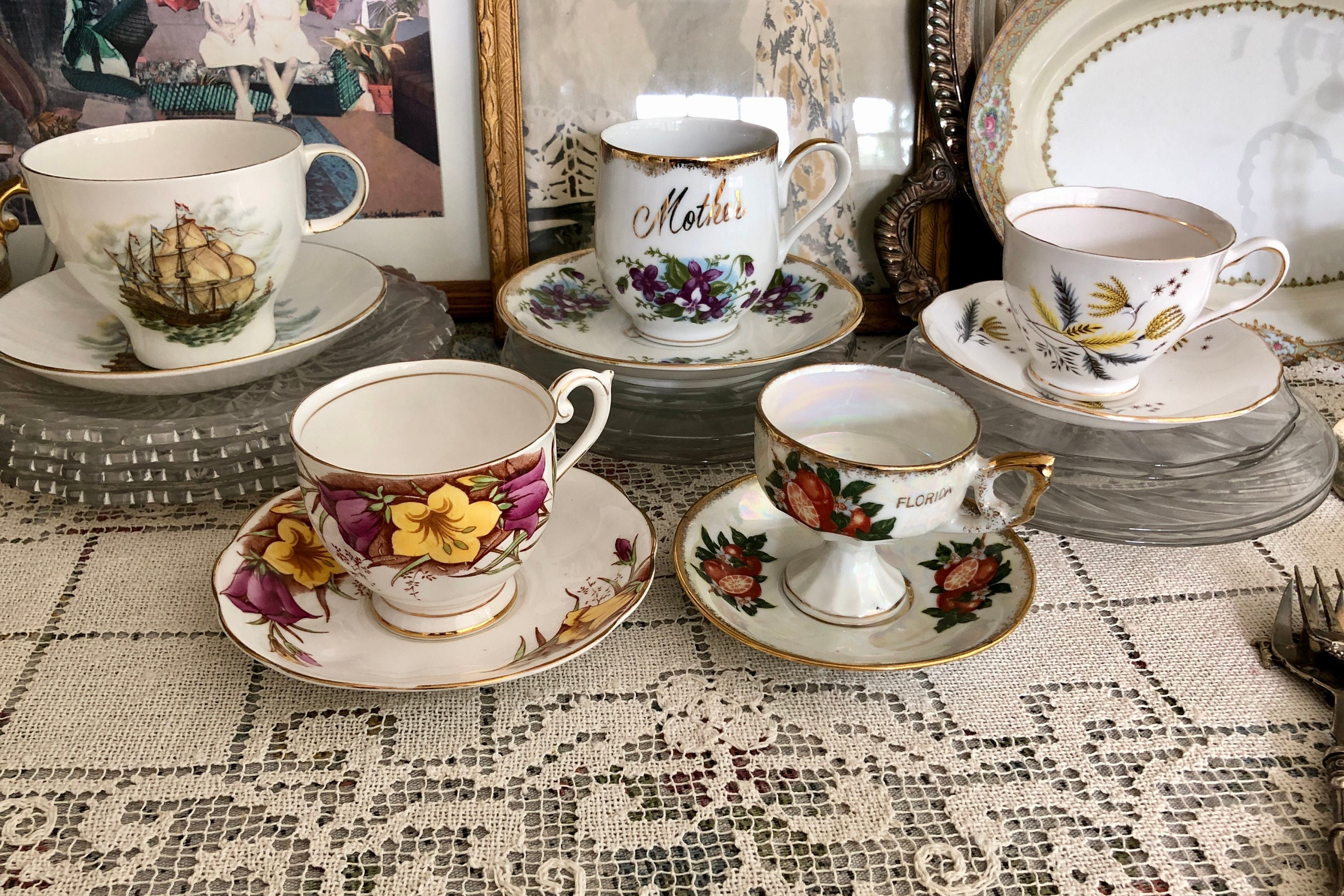 Antique china top tea cups