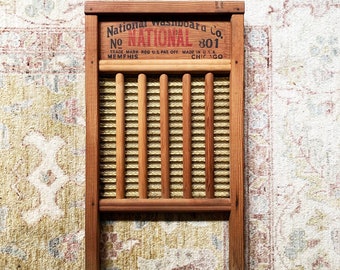 Antique National Washboard Co. #801 Wood and Brass Washboard - Etsy