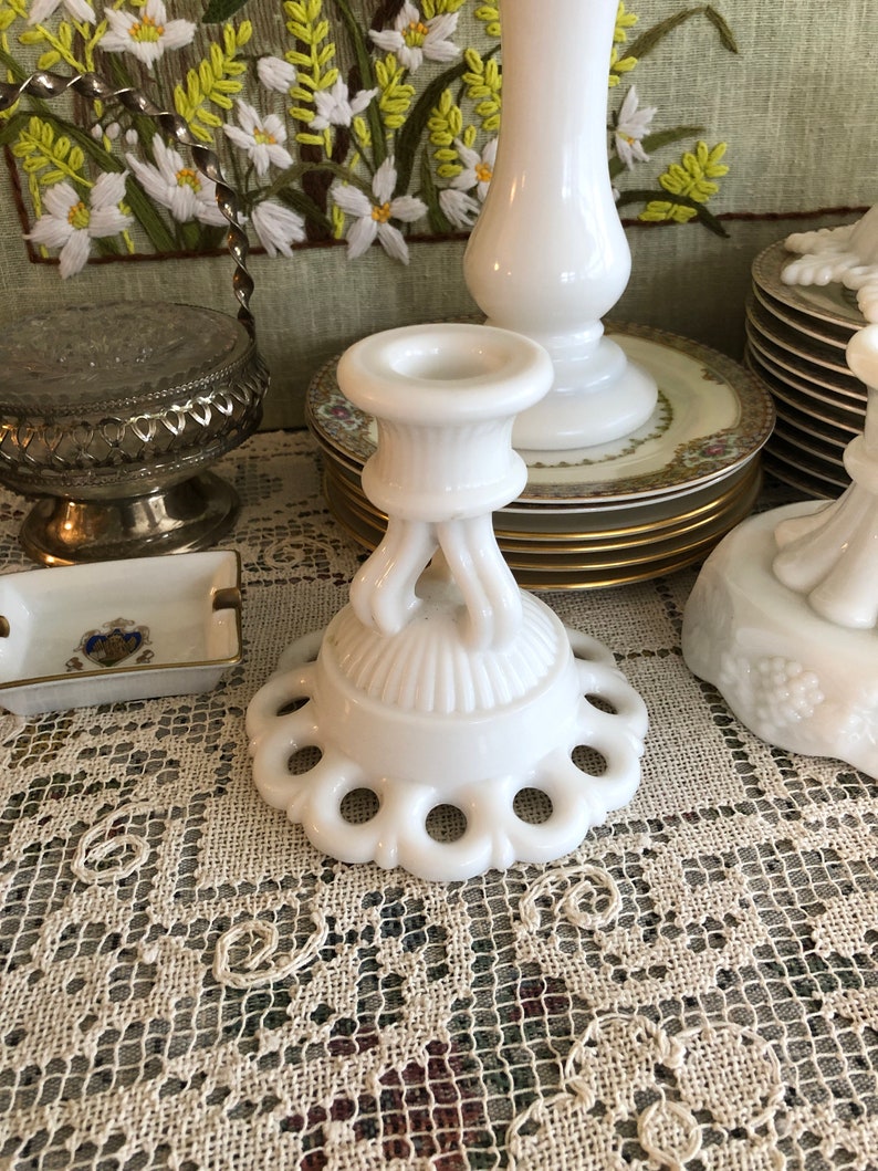 Milk Glass Candle Holder Milk Glass Candlestick Holder White Candle Holder Milk Glass Candlesticks White Candle Holder Antique Candlesticks Open Base Detail