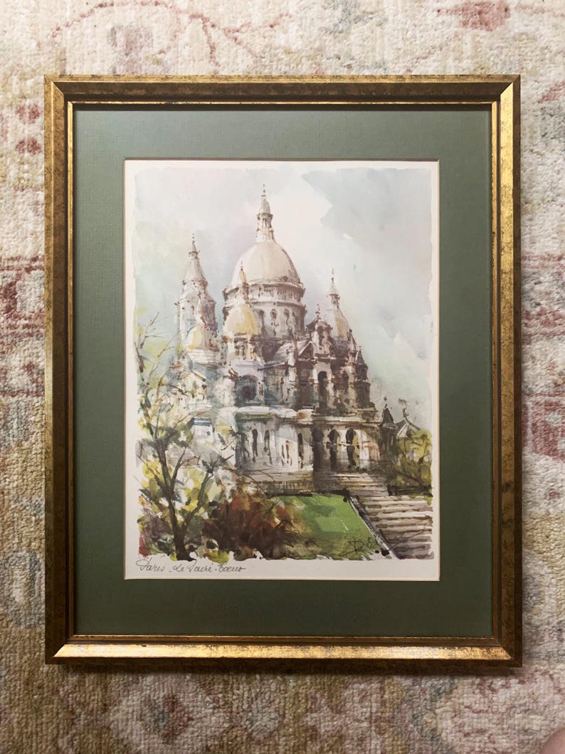 Arte de París Lámina de París Acuarela de París Arte vintage Regalos de París Arte francés Lámina vintage Arte enmarcado Láminas de Francia Place de la Concorde Le Sacré Coeur