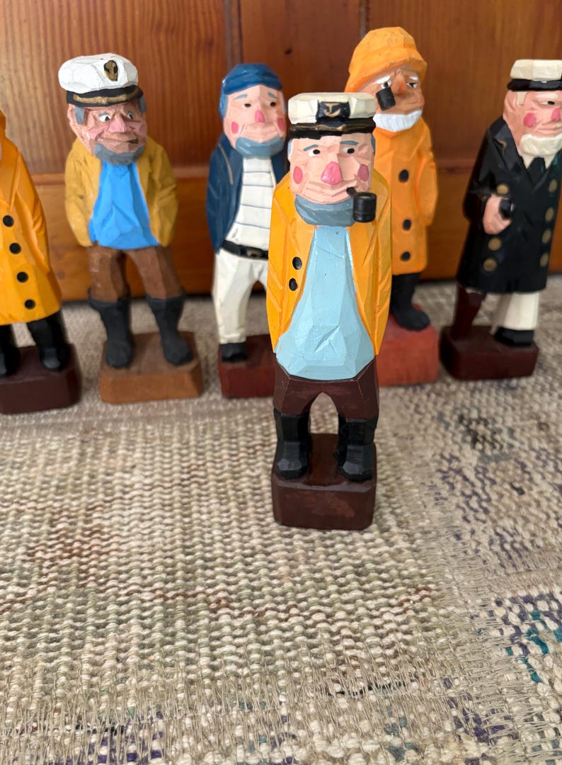Carved Sailor Carved Wood Sailor Captain Vintage Nautical Decor Sailing Gift Sailing Decor Boating Gift Nautical Gifts Pirate Wood Figurine Lt. Blue Shirt Pipe
