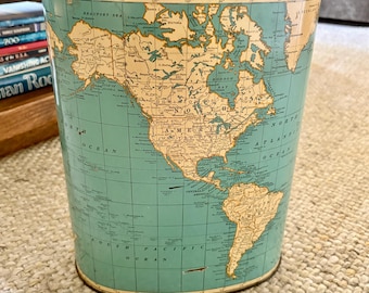 Papelera vintage Weibro Cubo de basura Globo terráqueo Decoración Globo Decoración de habitación Decoración de mapa Decoración de baño vintage para papelera de baño vintage