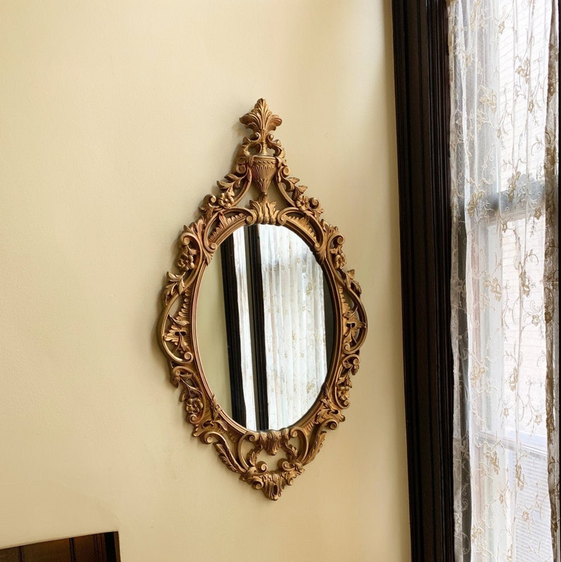 Vintage Mirror Gold Wall Decorative Bedroom Antique Oval Ornate Rococo Syroco