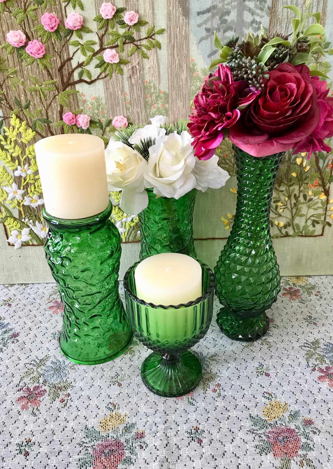 4 Green Vases for Flowers Vases for Centerpiece Vases Green Etsy