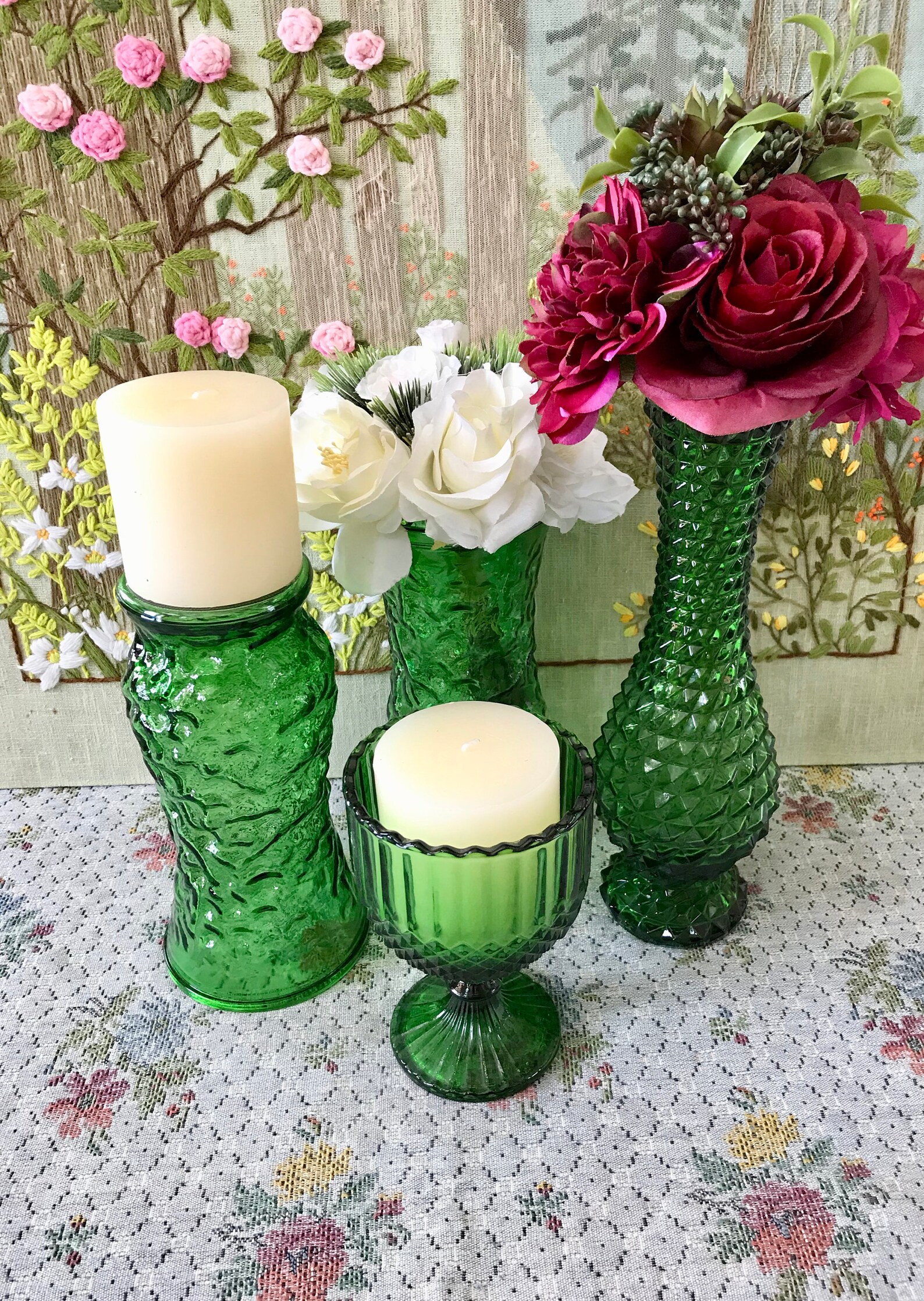 4 Green Vases for Flowers Vases for Centerpiece Vases Vintage Etsy Polska