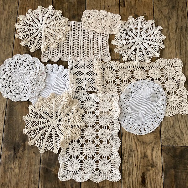 11 Doilies Vintage Doily Table Runner Vintage Doilies and Table Runner Bulk Doilies for Sale Antique Doilies Lot of Doilies Crochet Doily