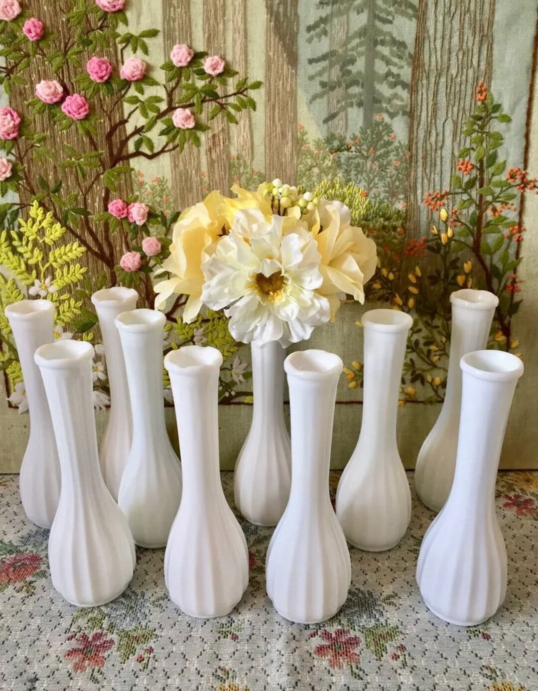 10 Milk Glass Vase Set of Vases for Flowers Vases for Centerpieces Milk