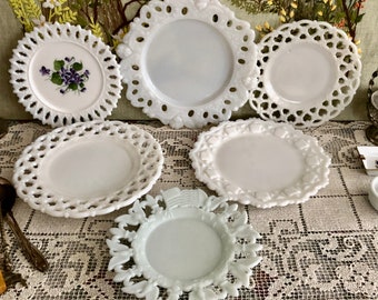 Milk Glass Plates Vintage Plates White Plates Dessert Plates Milk Glass Candy Dish Antique Plates Decorative Plates Decor Plates for Decor