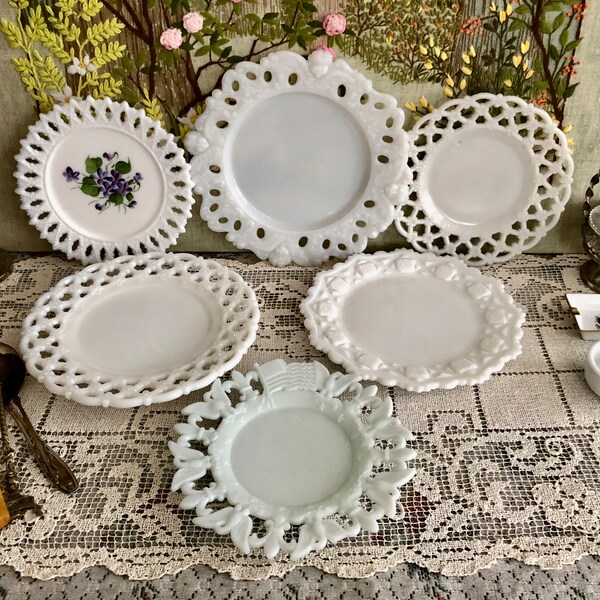 Milk Glass Plates Vintage Plates White Plates Dessert Plates Milk Glass Candy Dish Antique Plates Decorative Plates Decor Plates for Decor