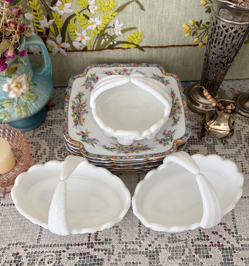 Milk Glass Basket Westmoreland Milk Glass Bowl White Basket Small Basket for Flower Girl Basket Wedding Basket Wedding Decor Baskets White image 8