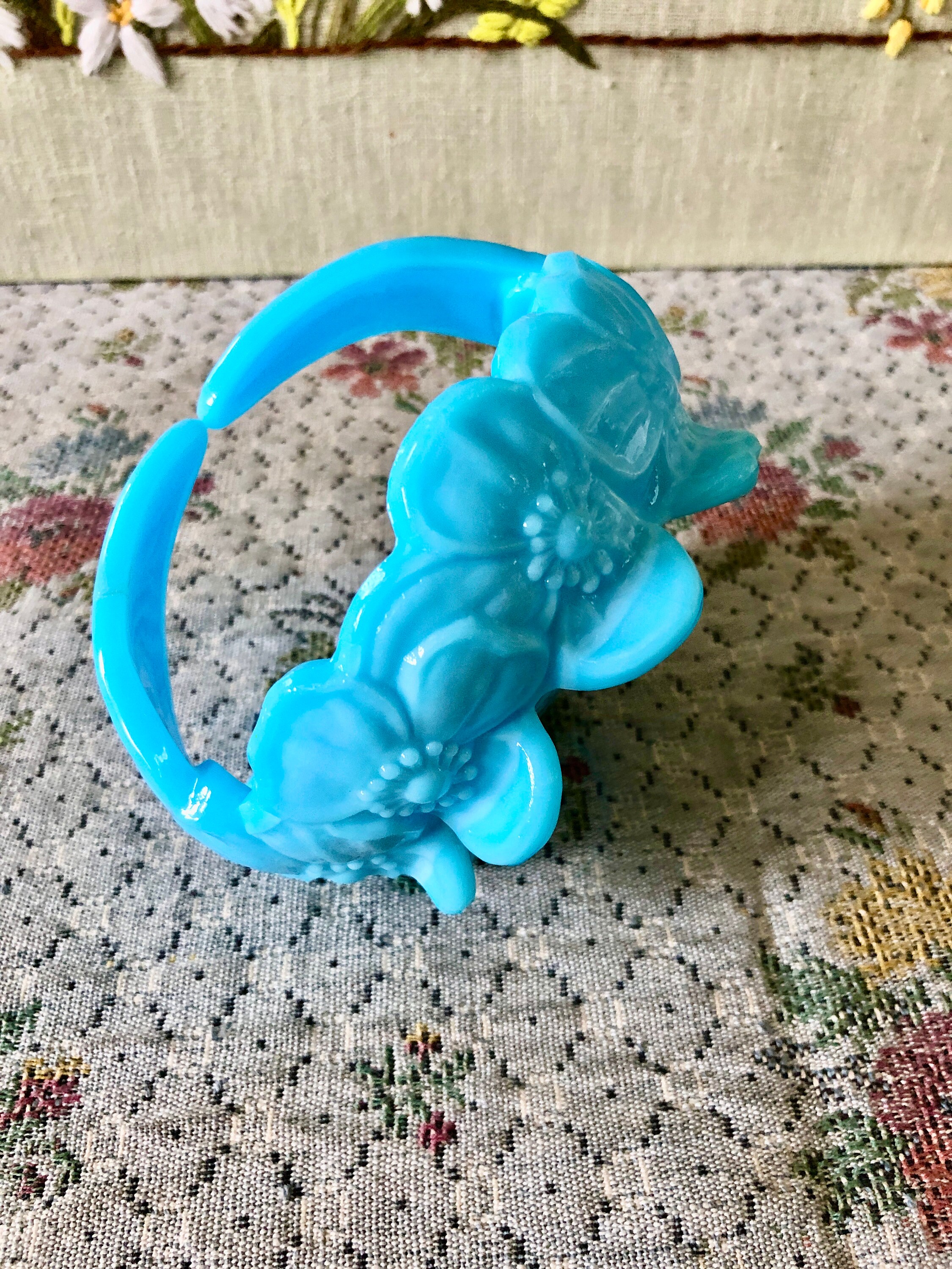 Blue Milk Glass Basket Milk Glass Candy Dish Blue Basket Milk Etsy