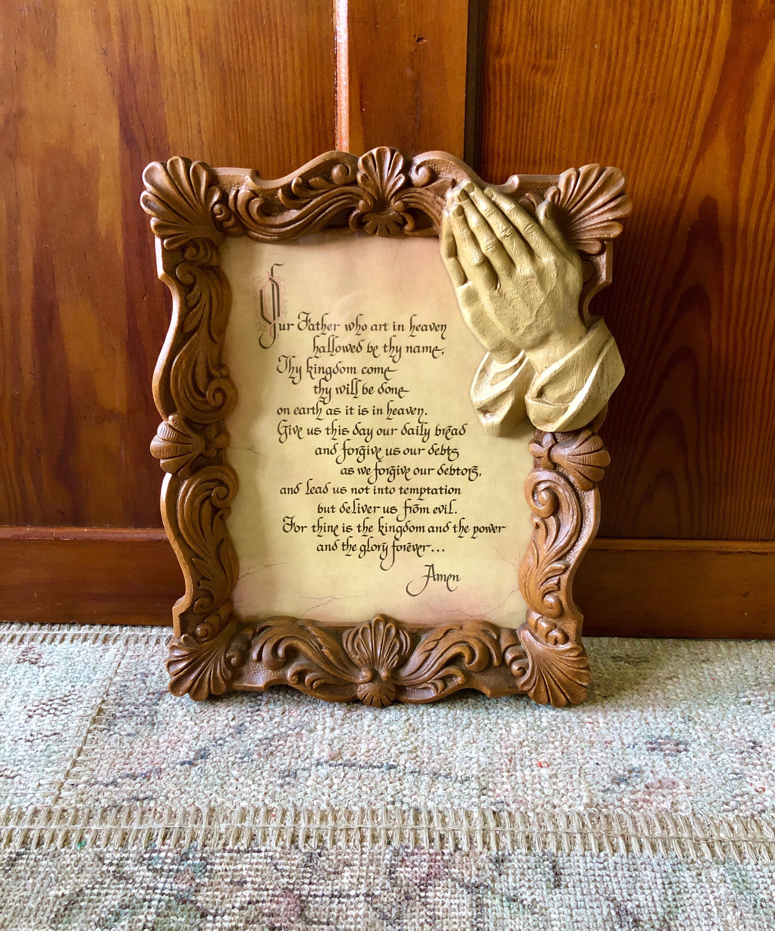 Cartello In Legno Fede E Fattoria: La Preghiera Del Signore Con Ritratto Contadino, Made In USA, Cm 25,4x61