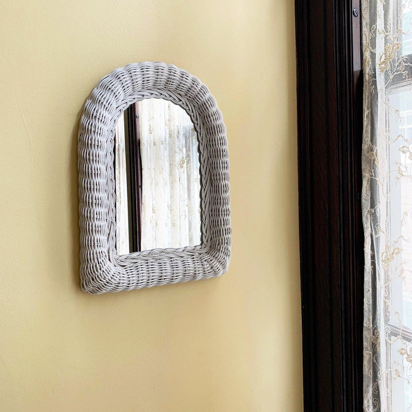 Vintage Mirror Wall Decor Wicker White Vintage Mirror Wall Decor, White Vintage Mirror Small