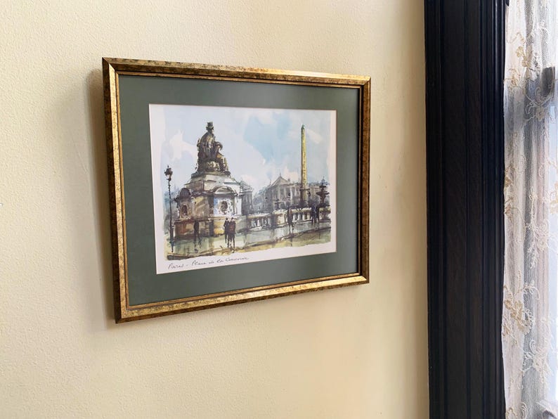 Arte de París Lámina de París Acuarela de París Arte vintage Regalos de París Arte francés Lámina vintage Arte enmarcado Láminas de Francia Place de la Concorde imagen 8