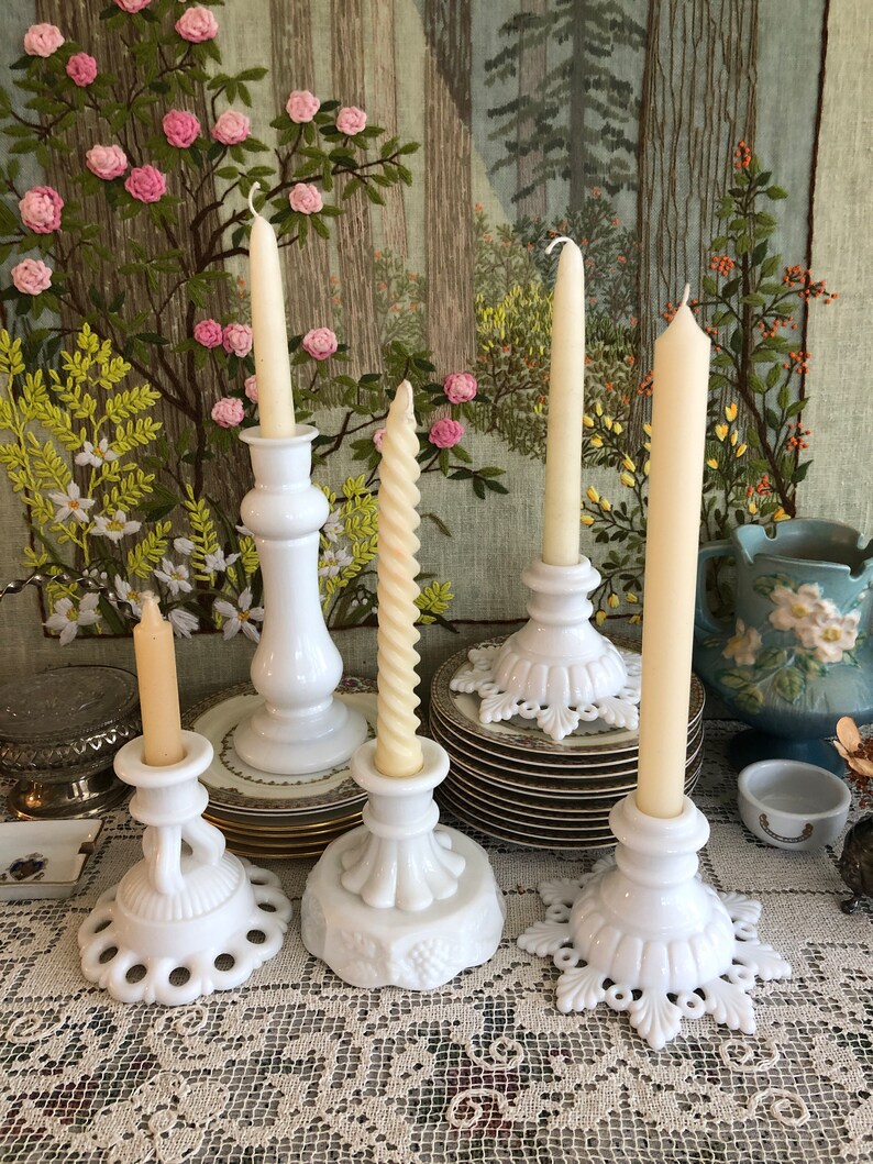 Milk Glass Candle Holder Milk Glass Candlestick Holder White Candle Holder Milk Glass Candlesticks White Candle Holder Antique Candlesticks image 2